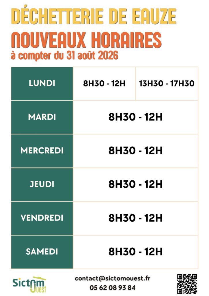 horaires déchetteries Eauze 2026